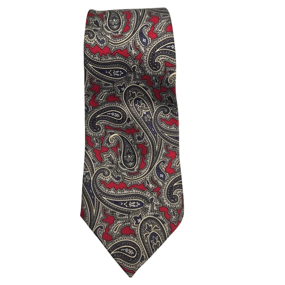Mark Alexander Silk Tie‎ Mens Red Navy Grey Classic Paisley Print Necktie 57